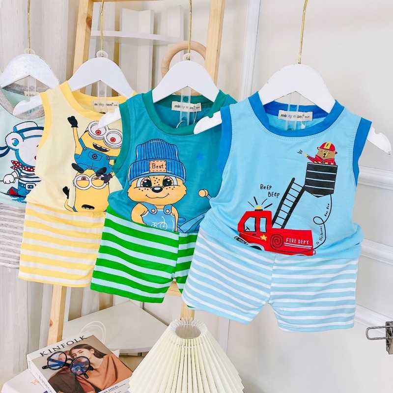 Bộ ba lỗ vải loại 1 Minky Mom cho bé