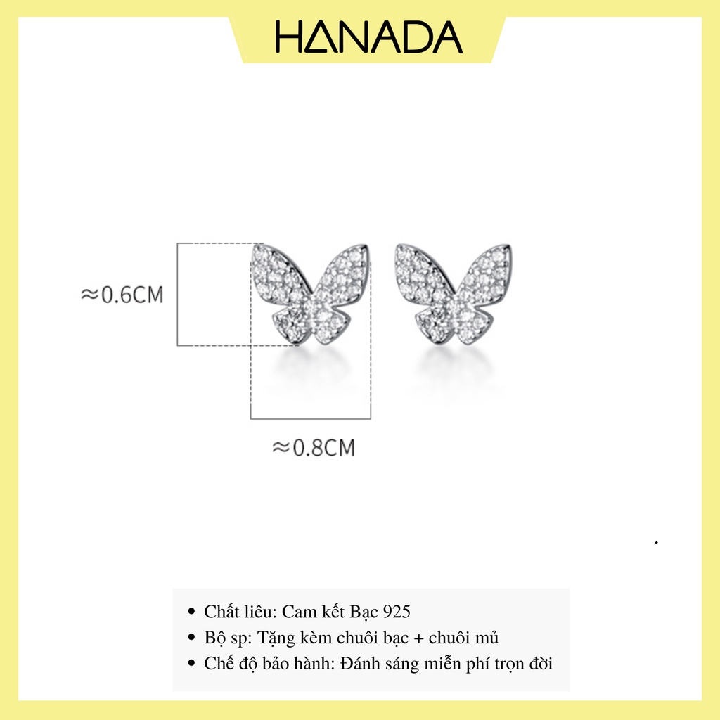 Bông Tai Bạc 925 Hanada N34.E.2.A.200.0628 Bông Tai Bướm Đá E15