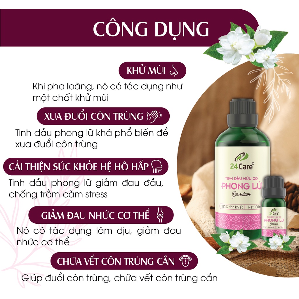 Tinh dầu 24Care Phong lữ 10ml - Xông phòng, khử mùi, đuổi muỗi
