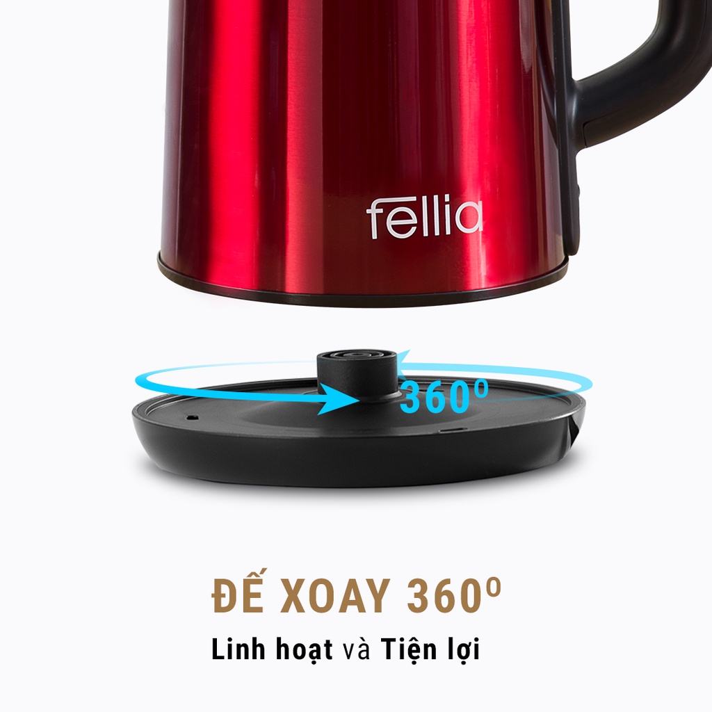 [LIFEMALL993 giảm 10% đơn 99K] Ấm đun siêu tốc Fellia K161 Bảo hành 18 tháng Mua 1 đổi 1 30 ngày về động cơ máy