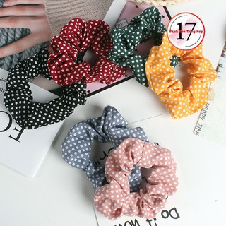 Dây buộc tóc, cột tóc Scrunchies vải chấm bi dễ thương