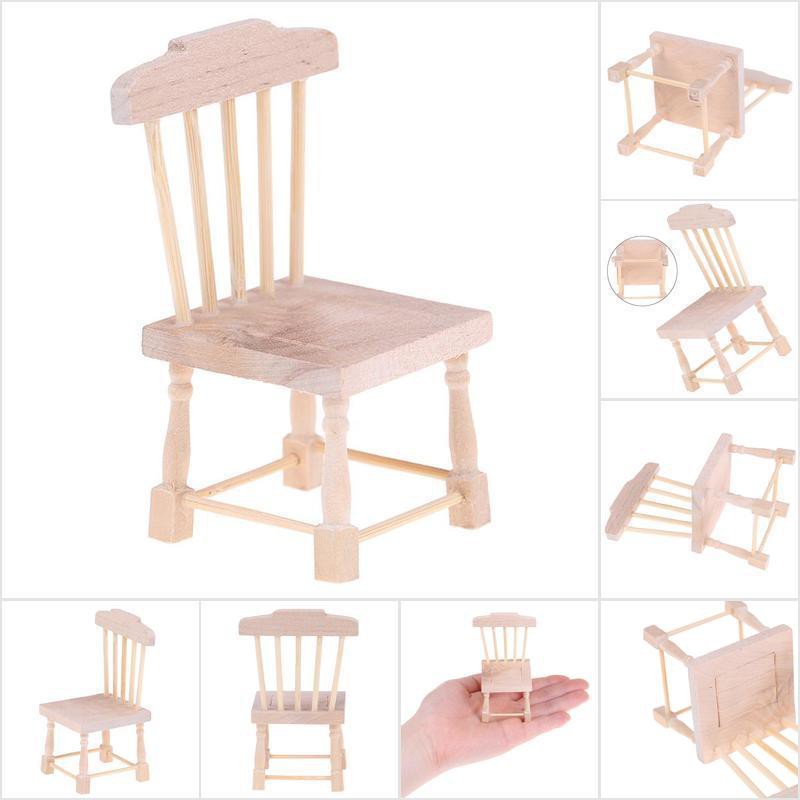 [HoMSI] 1:12 Dollhouse Miniature Mini Wood Color Chair Model Furniture Accessories SUU