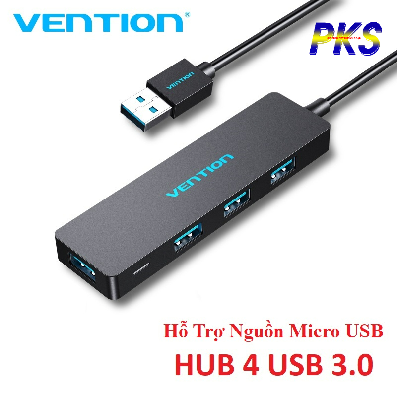 Bộ chia 4 cổng HUB USB 3.0 tốc độ cao hỗ trợ nguồn Micro USB chính hãng VENTION CHLBB