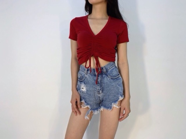 [Mã FAMAYWA giảm 10K đơn 50K] Áo dây rút ngực ngắn tay - THUN LỤA - FREESIZE DƯỚI 53KG - CAROTSHOP | BigBuy360 - bigbuy360.vn