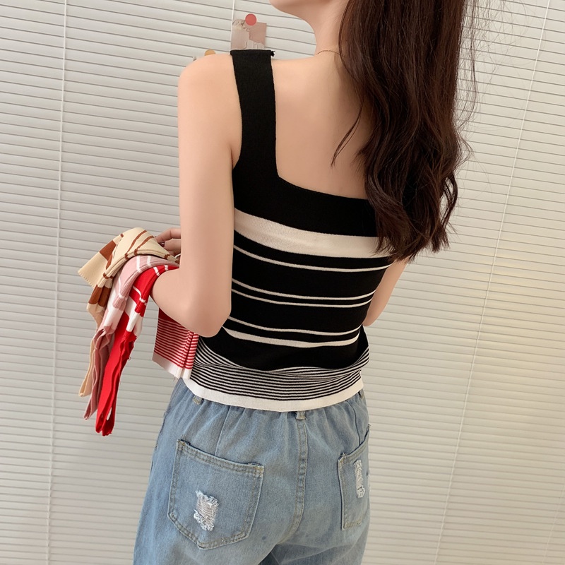 Áo Tank Top Dệt Kim Lưng Cao Co Giãn Phong Cách Hàn Quốc Mới