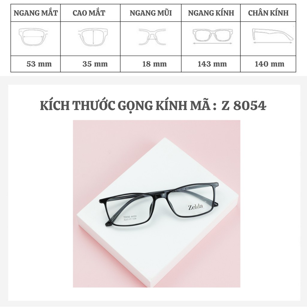 Gọng kính cận nam nữ lắp sẵn cận chất liệu nhựa dẻo mắt kính vuông tròng chống ánh sáng - GZ8054 Eyepro