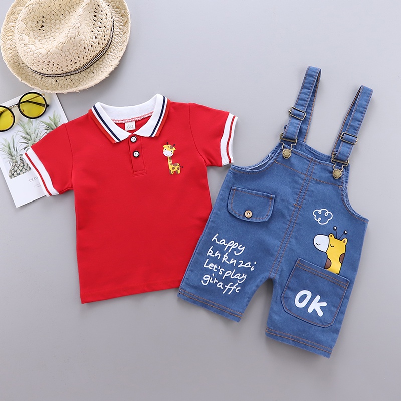 Bộ Đồ Thời Trang 2 Món Áo Sơ Mi Tay Ngắn Phối Quần short denim Thời Trang Cho Bé Trai 0-4 Tuổi