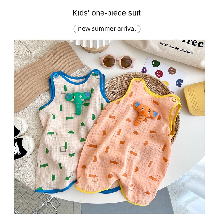 Bộ Áo Liền Quần Không Tay Bằng Cotton In Hoạt Hình Dành Cho Bé Trai Gái 0-24 Tháng Tuổi