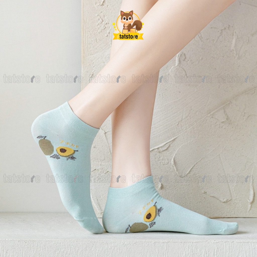 Bít tất nữ cổ ngắn Hàn Quốc cute màu xanh họa tiết trái bơ vải mềm mịn TẤT STORE 2CNF19