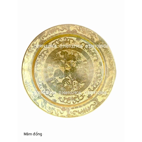 MÂM  ĐỒNG  52 CM TRẠM HOA  SEN LÀM BẰNG ĐỒNG