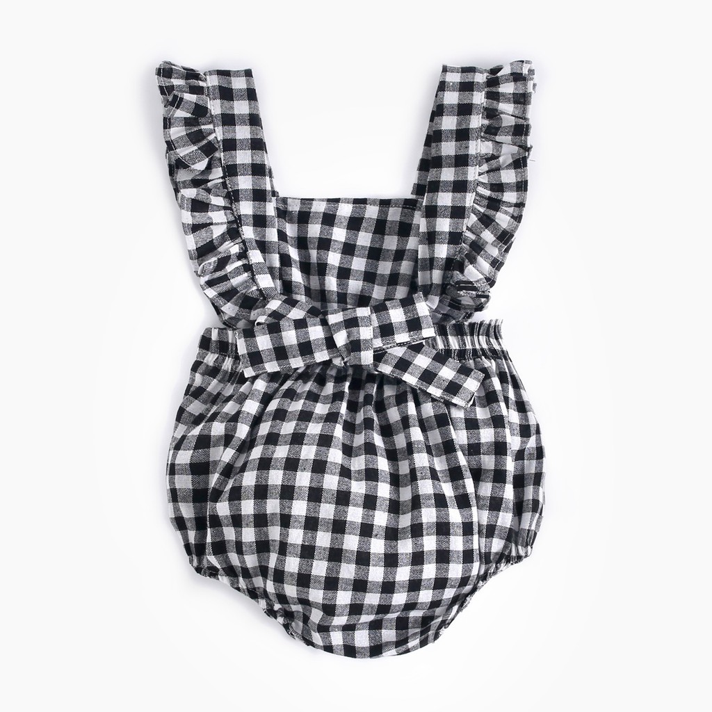 Áo liền quần Sanlutoz vải cotton kẻ caro màu đen dễ thương cho bé gái