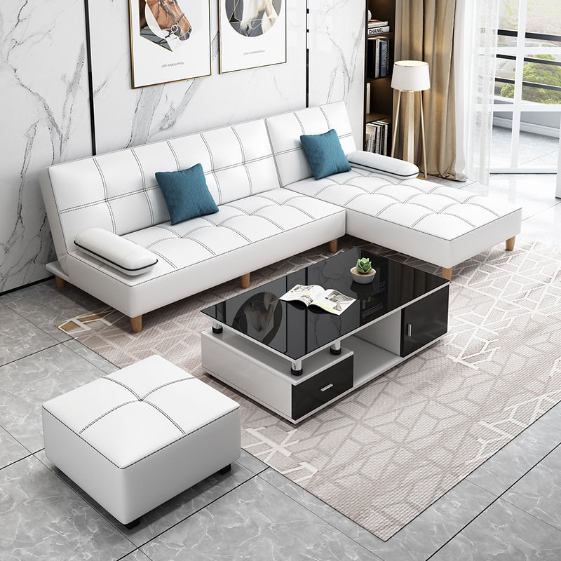 Sofa vải mỹ thuật căn hộ chung cư nhỏ đơn giản hiện đại kết hợp phòng khách đa năng cho thuê văn giường