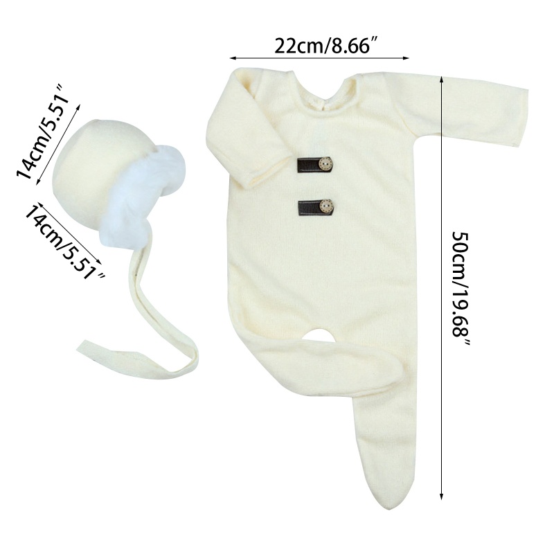 Bộ 2 Món Áo Liền Quần Dệt Kim + Mũ Beanie Dễ Thương Làm Phụ Kiện Chụp Ảnh Cho Bé Sơ Sinh