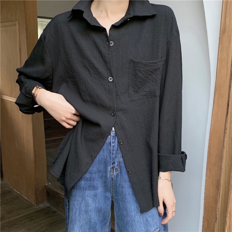 Áo sơ mi nữ Xiaozhainv dáng rộng tay dài có 6 màu thời trang phong cách Hàn Quốc