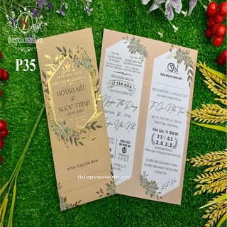 Thiệp cưới túi đứng màu kraf P35