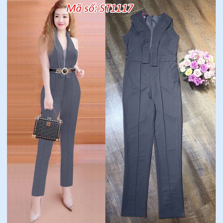 ➡️#ST1117 Jumpsuit đồ bay dài cổ vest phối lưới xinh xắn  không kèm belt, belt bán riêng giá 250k