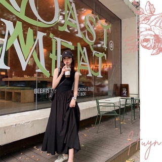 Váy đen 2 dây bản to chân váy dài kiểu dáng maxi