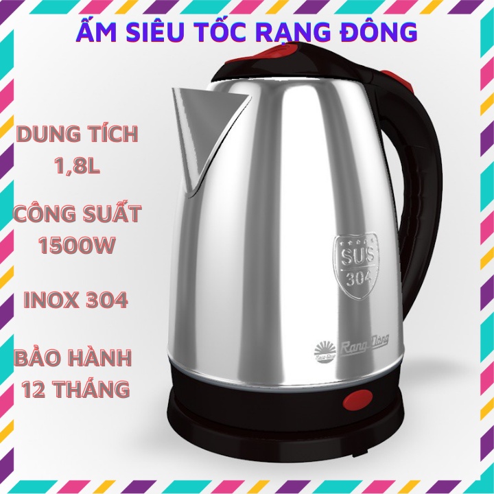 Ấm siêu tốc Rạng Đông 1,8l RD-AST18ST2 công suất 1500w, inox 304 cao cấp