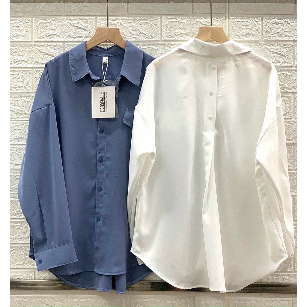 Sơ mi lụa trơn cúc sau - kèm ảnh thật chụp tại shop