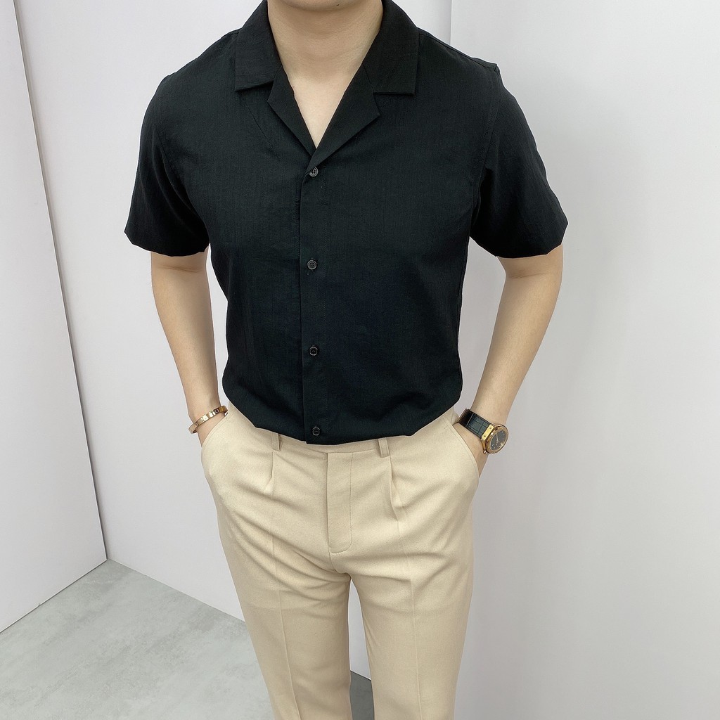 Áo Sơ Mi Nam Trơn Cộc Tay BANANA HOMME Chất vải Linen thoáng mát, không nhăn, Cao Cấp 2021 | BigBuy360 - bigbuy360.vn