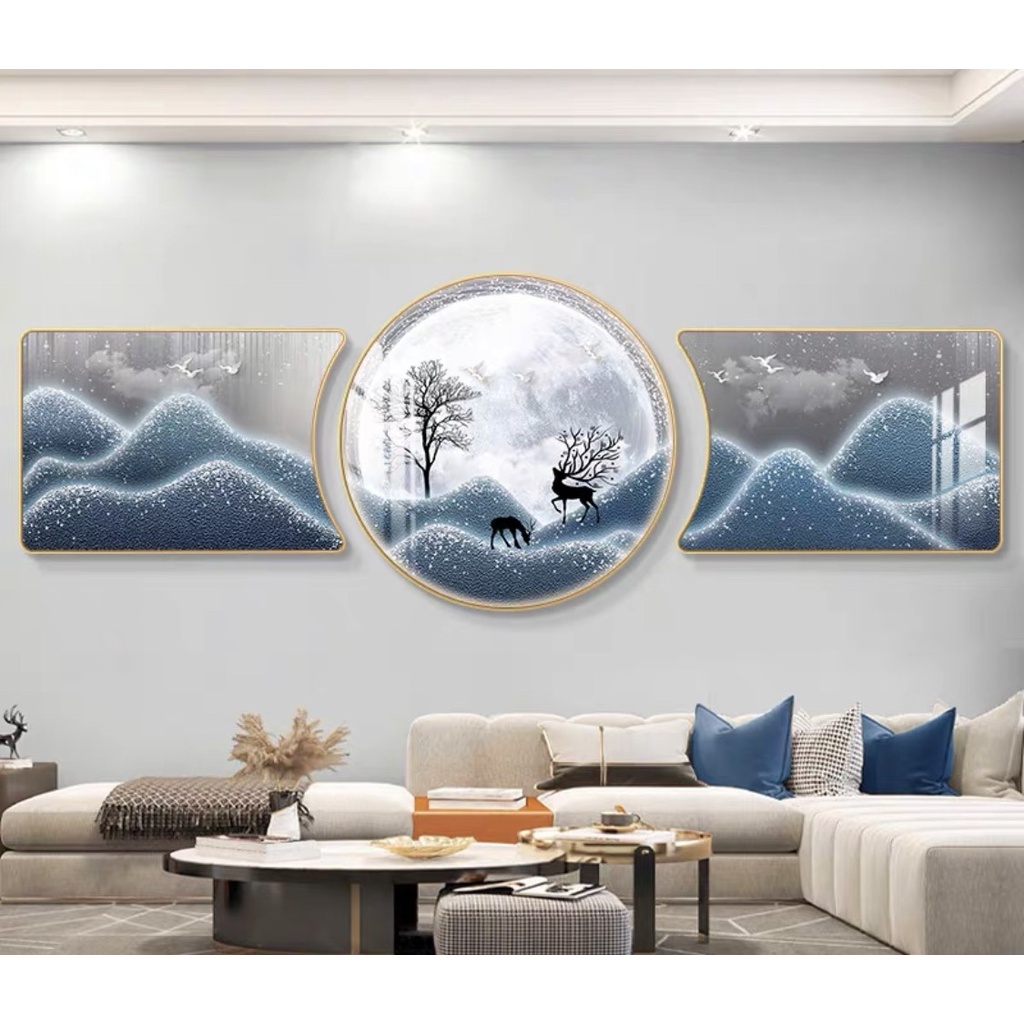 B01 Tranh Treo Tường Decor Phòng Khách/ Ngủ/ Đại sảnh/ Quầy Lễ tân/ Nhà Nghỉ Hươu Sao Và Dải Ngân Hà Tráng Gương