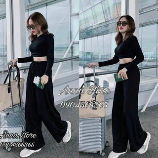 🦄sét sang chảnh áo croptop phối quần ống rộng