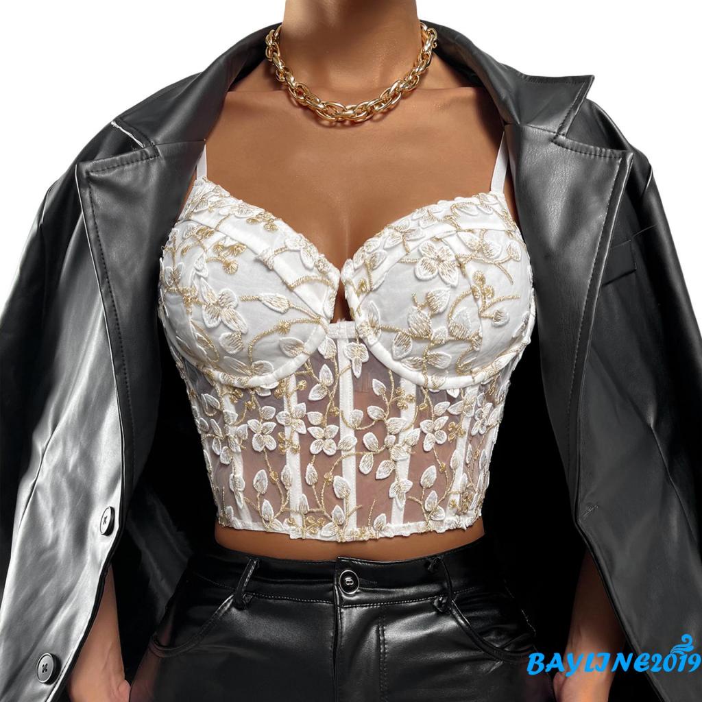 Áo croptop hai dây cổ chữ V thêu họa tiết gợi cảm cho nữ