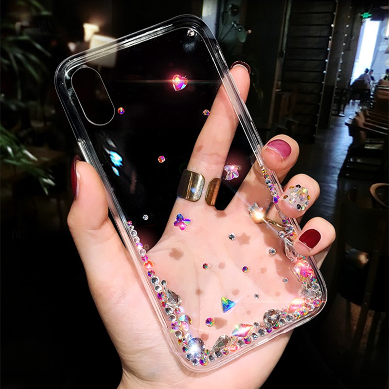 Ốp điện thoại TPU trong suốt đính đá thích hợp cho iphone se 2020 iphone 11 pro max x xr xs max 6 6s 7 8 plus se2