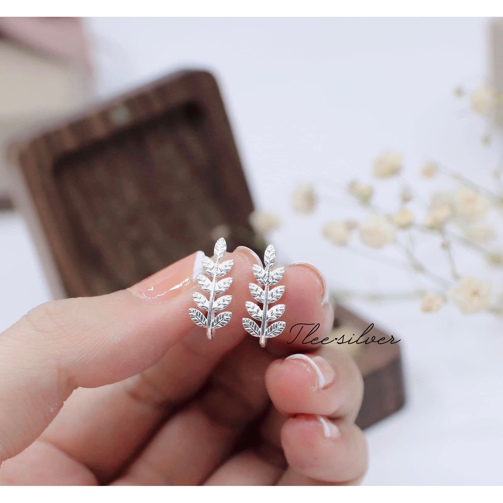 Khuyên tai bạc nữ TLEE cành lá dáng dài TleeJewelry B0374