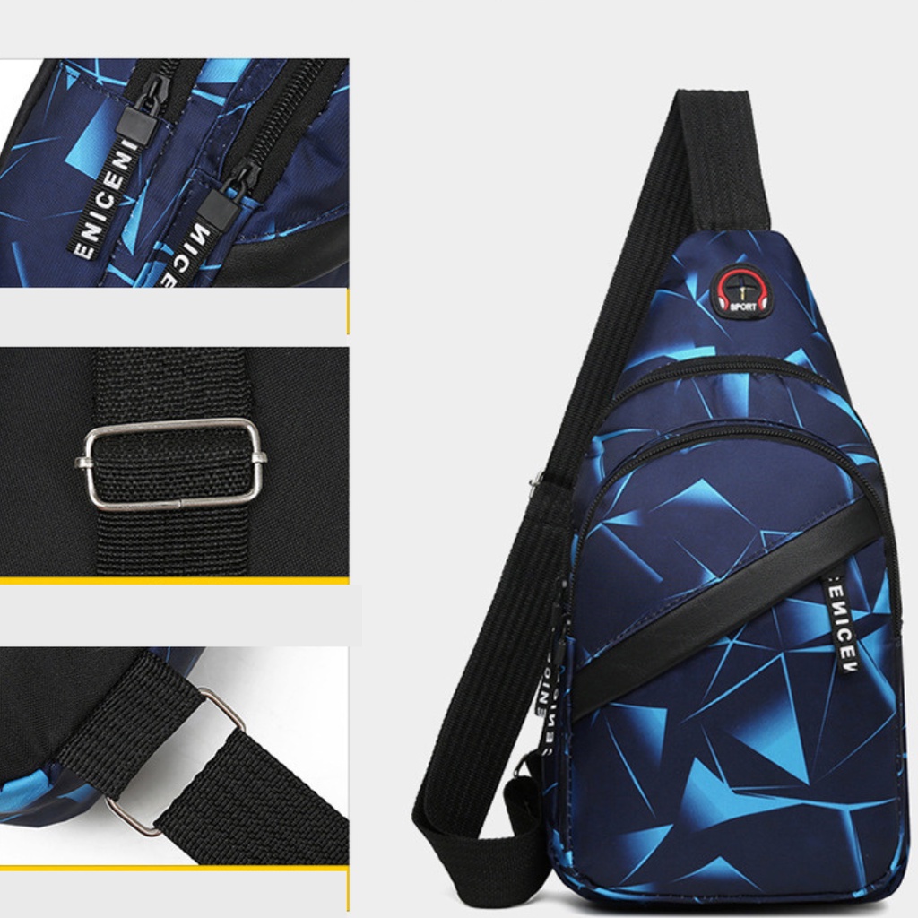 [FREE SHIP] Túi đeo chéo nam nữ Unisex phong cách TC08 vải cavas chống nước, họa tiết hình khối, 3 ngăn tiện lợi