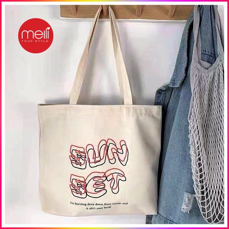 Túi tote vải canvas cao cấp Sun set khổ vuông phong cách Nhật Bản