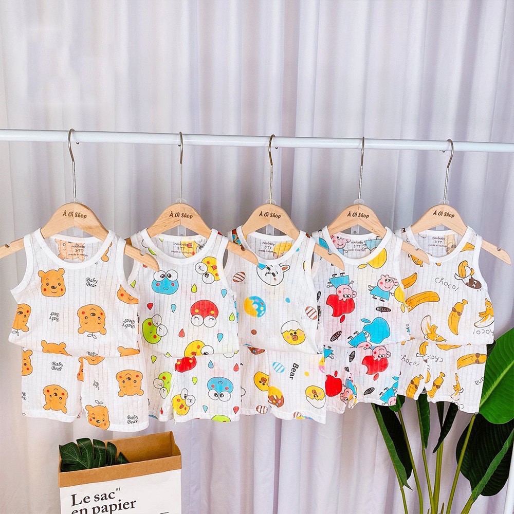 Bộ Ba Lỗ Cotton Giấy Mềm Mát Cho Bé Trai Bé Gái 4-14kg