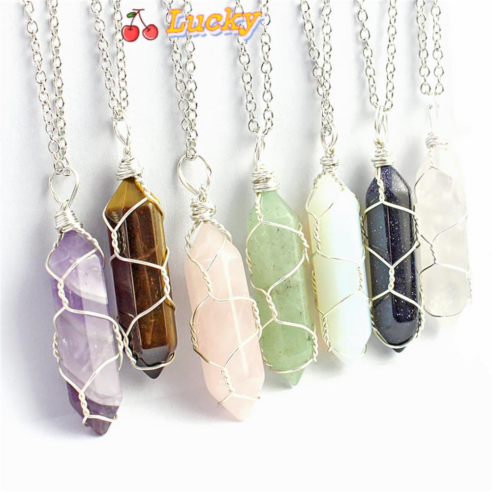 Vòng cổ mặt đá thạch anh tím tự nhiên hình trụ thời trang cho nam và nữ