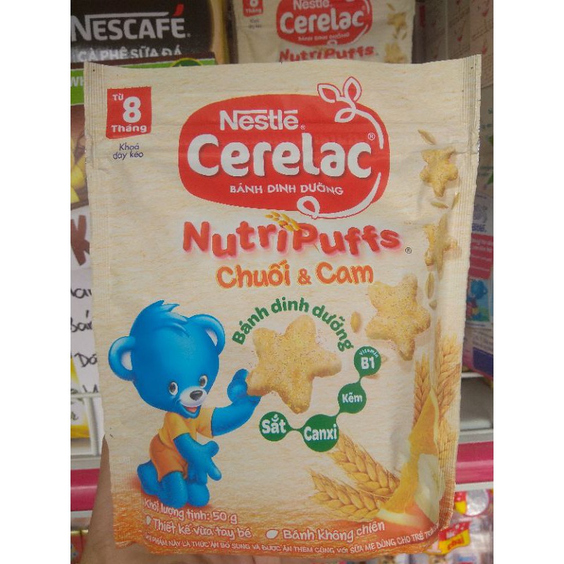 Bánh ăn dặm Nestlé Cerelac Nutripuffs vị chuối cam (50g)