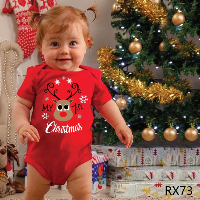 Bộ Áo Liền Quần Vải Cotton Màu Đỏ In Chữ Merry Christmas Thời Trang Giáng Sinh Cho Bé
