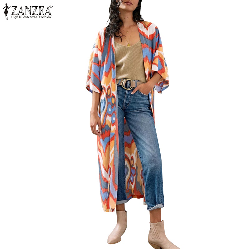 Áo khoác cardigan Zanzea tay 3/4 in họa tiết hình học thời trang cho nữ