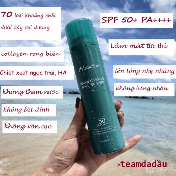 Xịt Chống Nắng Nâng Tone Da JM Solution Luminous Sun Spray - Xanh 180ml