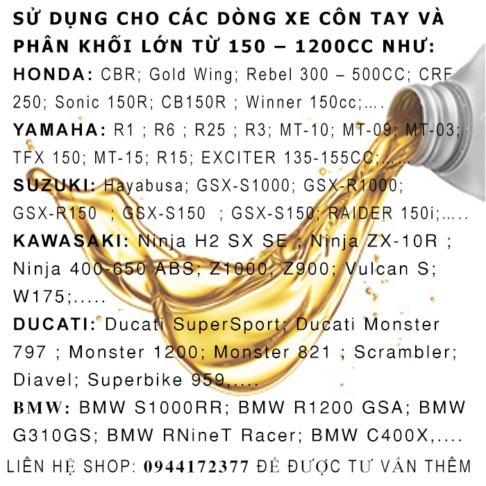 CHAI 1L DẦU NHỚT XE SỐ-CÔN TAY REPSOL RACING 10W40 ( SEAL BẠC )