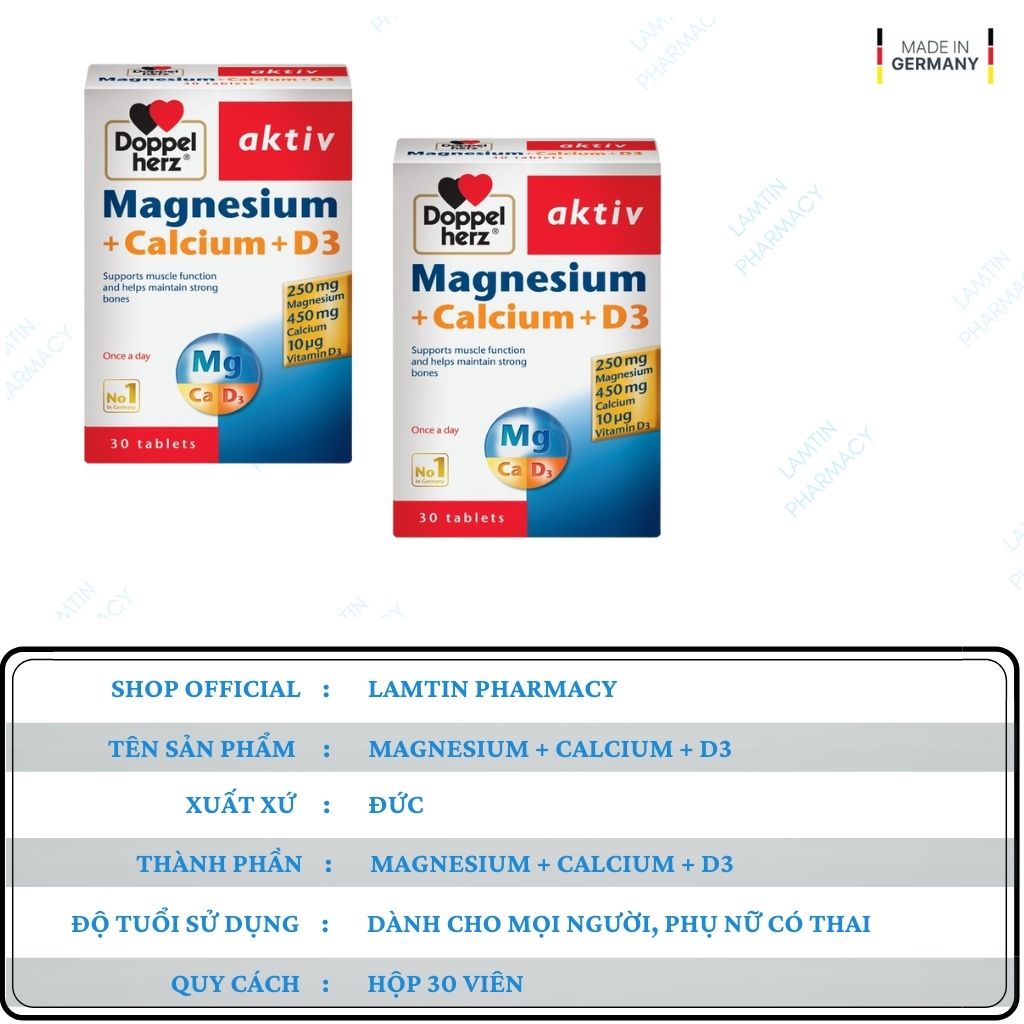 ✅ (Chính Hãng ) Canxi phòng ngừa loãng xương Doppelherz Magnesium + Calcium + D3(H30 viên)