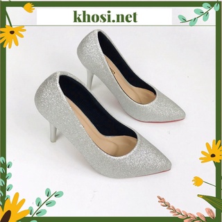 Giày búp bê cao gót nhũ kim tuyến 9p cg-0292