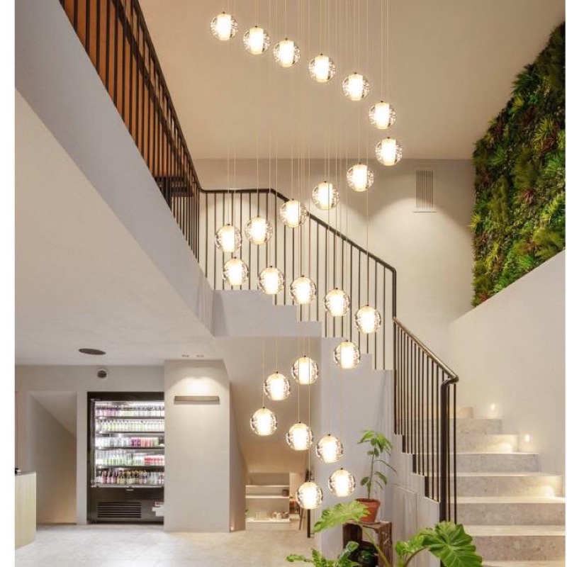 Đèn thông tầng, đèn thả cầu thang 40 trái cầu Thuỷ tinh phale mâm 80cm dây thả 4-10m