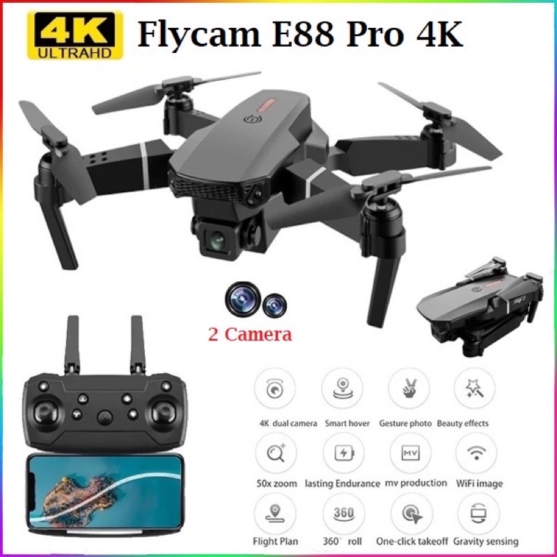 Flycam E88 Pro, 2 camera 4K,pin 1800mah ( tặng túi đựng) | BigBuy360 - bigbuy360.vn