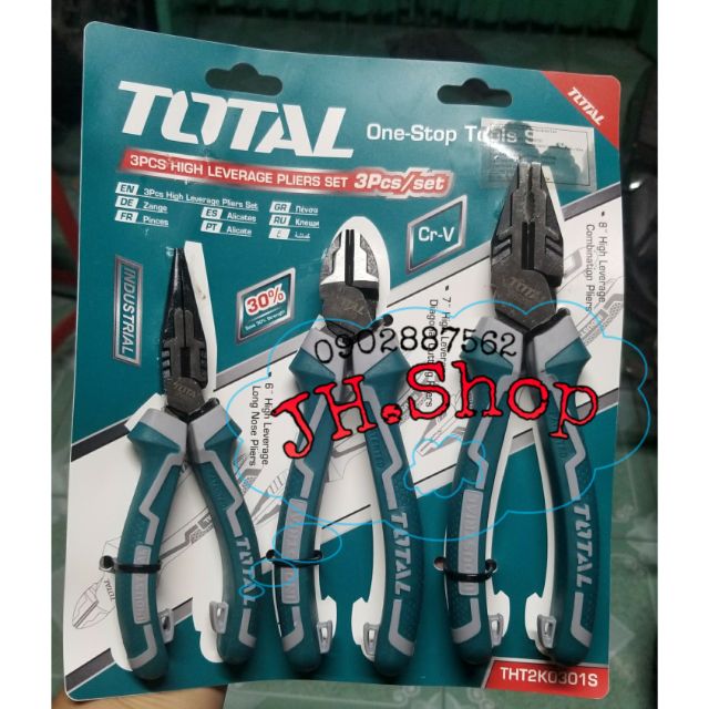 Bộ 3 kìm điện, kìm cắt, kìm nhọn total chính hãng THT2K0301S