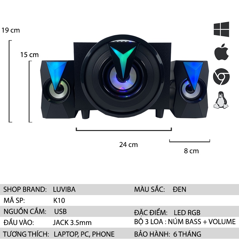 Loa bluetooth vi tính máy tính để bàn bass mạnh mini cây để bàn mini đẹp chất có dây giá rẻ LUVIBA K10