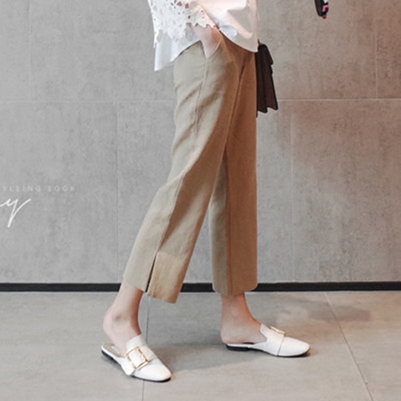 Quần lửng vải lanh cotton ống rộng lưng cao thiết kế mới 2022