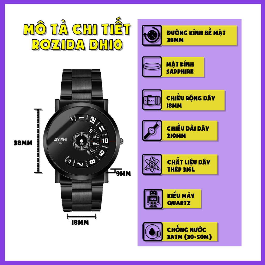 Đồng hồ nam chính hãng giá rẻ đẹp thời trang dây thép chống nước cao cấp ROZIDA DH10 | BigBuy360 - bigbuy360.vn