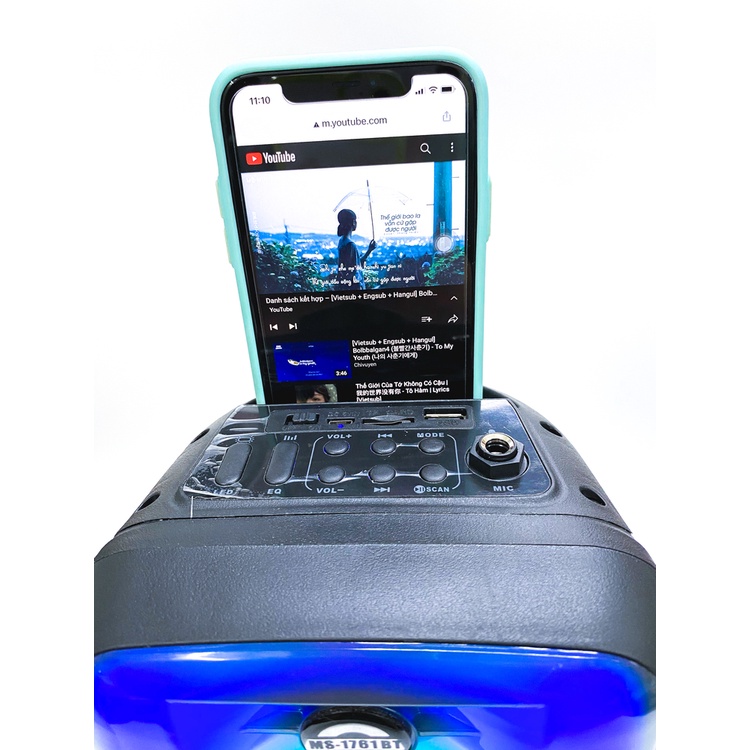 Loa Bluetooth MS-1761BT với đèn led RGB âm thanh bass mạnh tích hợp khe cắm thẻ nhớ, USB và có thể karaoke
