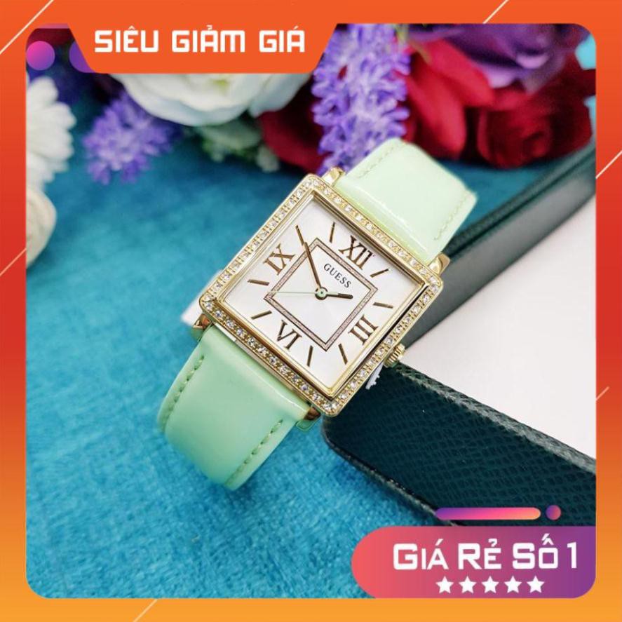 [New 2021] Đồng Hồ Nữ Guess W0829l9 dây da xanh , mặt vuông size 28mm Full Box ⚜️Hàng Authentic⚜️