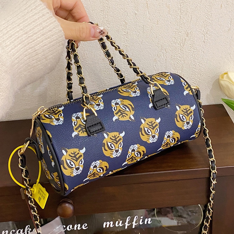 IELGY Túi Đeo Vai Hình Trụ In Họa Tiết Hoạt Hình Dễ Phối Đồ Thời Trang Cho Nữ