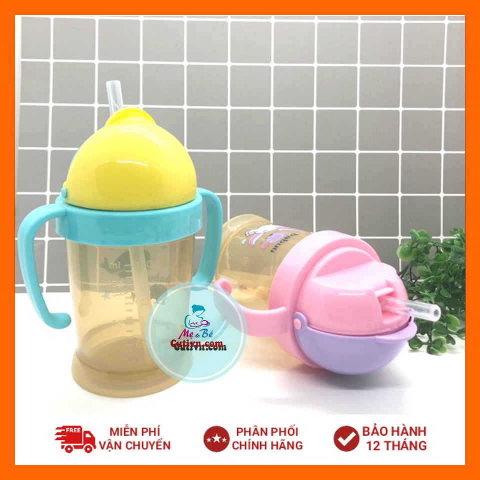 Bình tập uống ống hút silicon tay cầm Babuu Baby 180ml Nhật Bản